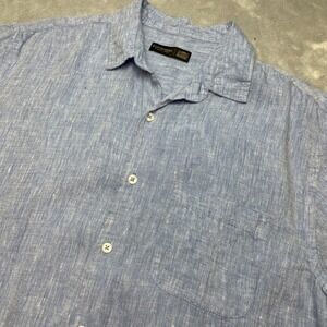 Cotton World Mens 100% Linen Shirt Size XL Blue Short Sleeve Button Up Summer